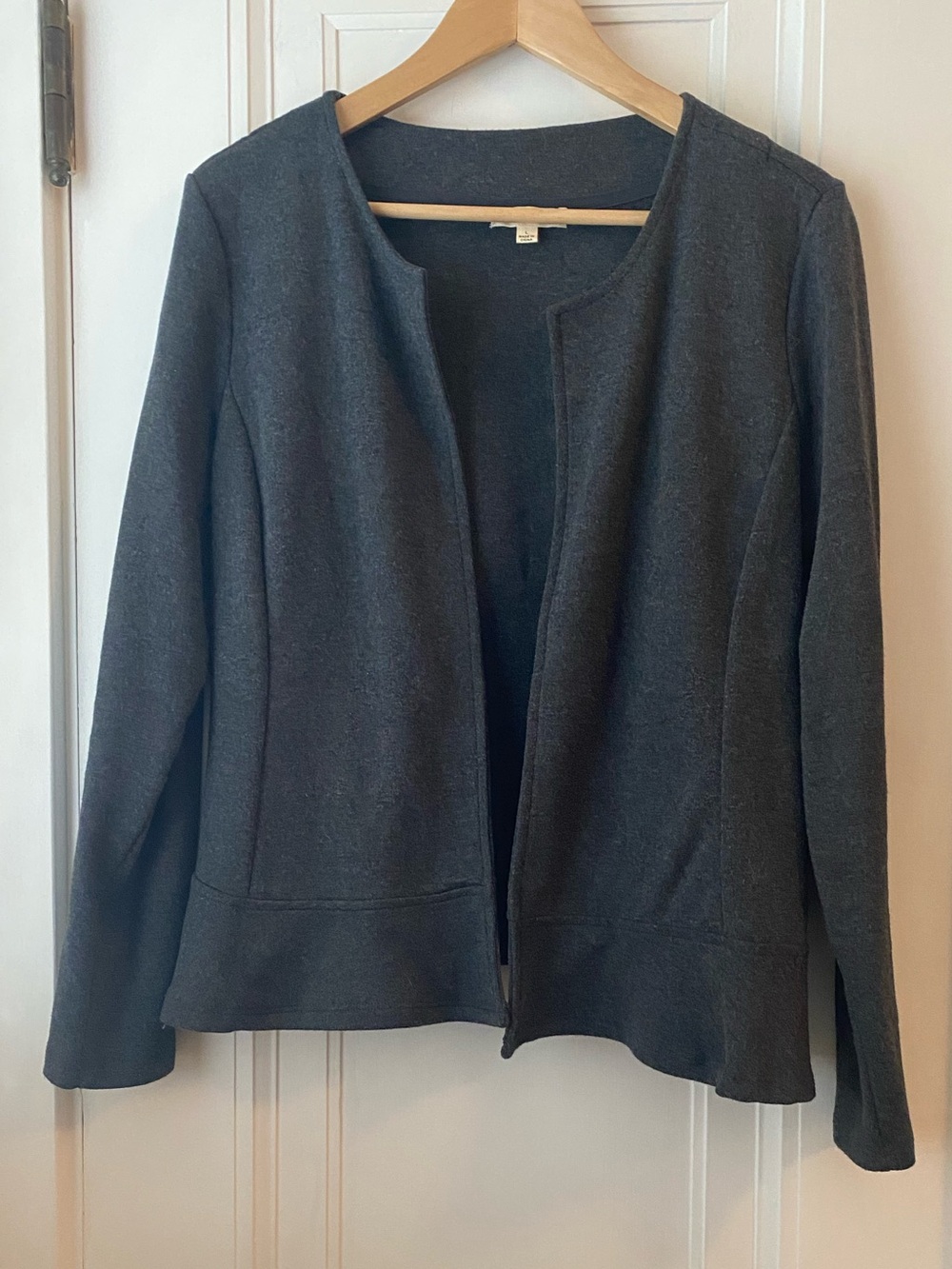 Jane and Delancey knit charcoal gray stretch peplum blazer jacket L